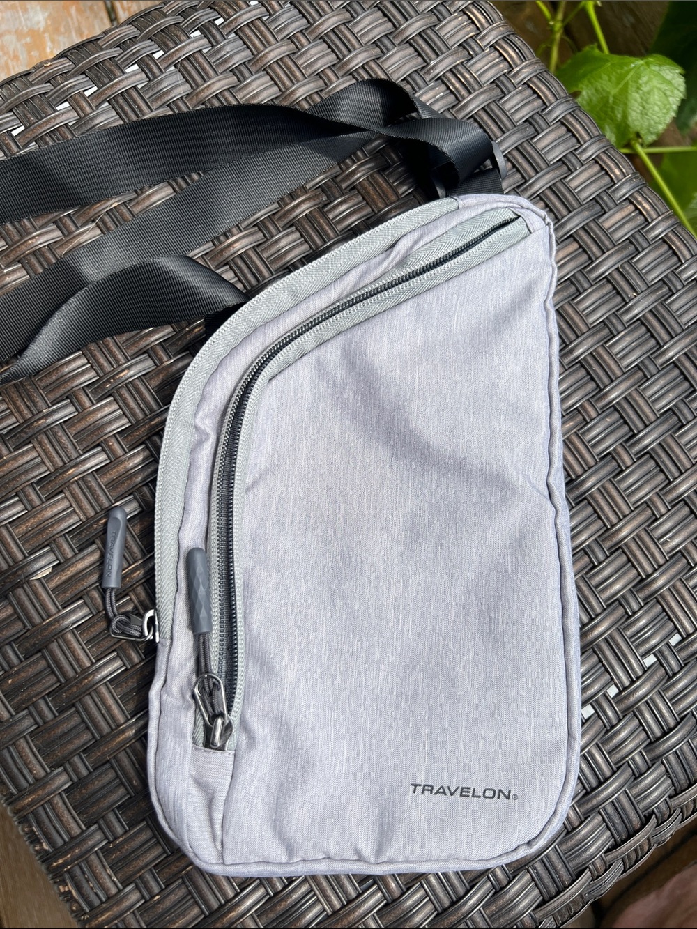 Travelon Light Gray Men's Sling Belt Bag with Black Strap